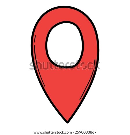 Hand drawn cartoon red map pin isolated on white background. Vector illustration.