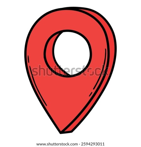 Hand drawn cartoon red map pin isolated on white background. Vector illustration.