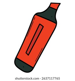 Hand drawn cartoon red marker isolated on white background. Vector illustration.