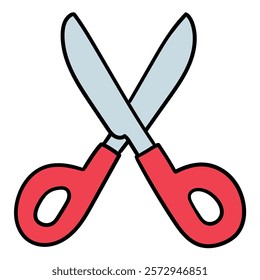 Hand drawn cartoon red open scissors icon isolated on white background. Vector illustration.