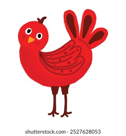 Dibujado a mano de dibujos animados de pájaro loro rojo. Ilustración vectorial 