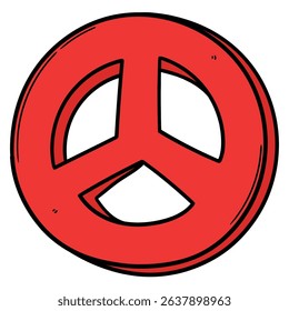 Hand drawn cartoon red peace symbol isolated on white background. Vector illustration.