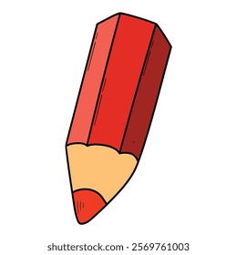 Hand drawn cartoon red pencil isolated on white background. Vector illustration.