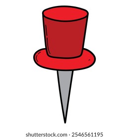 Desenhado à mão pino de empurrar vermelho desenho animado isolado no fundo branco. Ilustração vetorial.
