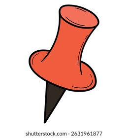 Hand drawn cartoon red push pin isolated on white background. Vector illustration.
