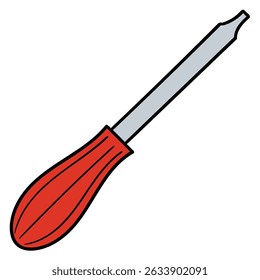 Hand drawn cartoon red screwdriver isolated on white background. Vector illustration.