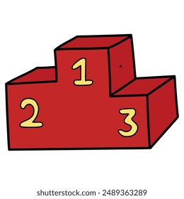 Hand drawn cartoon red sports pedestal isolated on white background. Vector illustration.