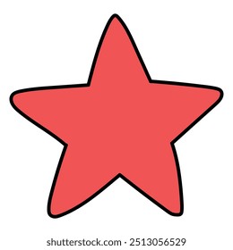 Hand drawn cartoon red star isolated on a white background. Vector illustration.
