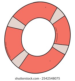 Hand drawn cartoon red and white lifebuoy or inflatable ring isolated on white background. Vector illustration.