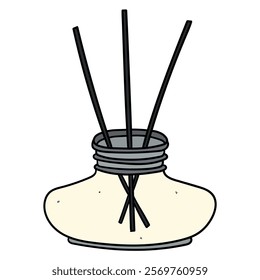 Hand drawn cartoon reed diffuser bottle isolated on white background. Vector illustration.