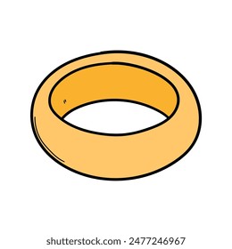 Hand drawn cartoon ring in gold isolated on a white background. Vector illustration.