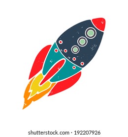 Hand drawn cartoon rocket. Childish doodle space icon.