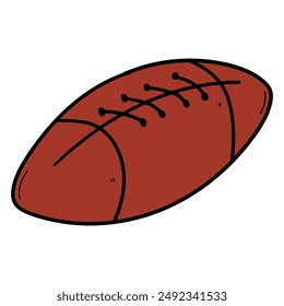 Hand drawn cartoon rugby or american football ball isolated on white background. Vector illustration.