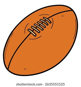 Hand drawn cartoon rugby ball isolated on white background. Vector illustration.