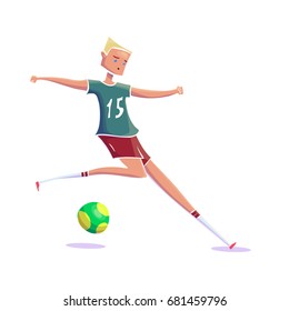 Hand Drawn Cartoon Running Soccer Player with Ball. Vector illustration