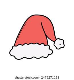 Hand drawn cartoon Santa Claus Christmas hat isolated on white background. Christmas, New Year. Vector illustration.