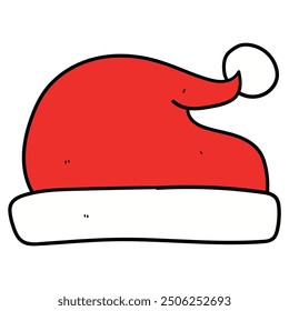 Hand drawn cartoon Santa Claus hat isolated on white background. New Year, Christmas. Vector illustration.