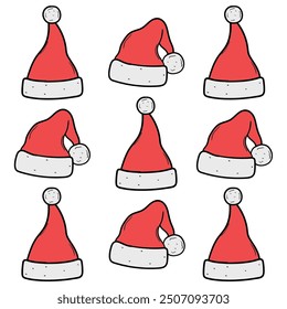 Hand drawn cartoon Santa Claus hat pattern isolated on white background. New Year, Christmas. Vector illustration.