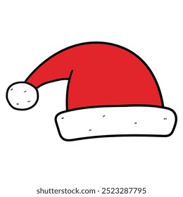 Hand drawn cartoon santa claus hat isolated on white background. Vector illustration.