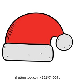 Hand drawn cartoon santa claus hat isolated on white background. Vector illustration.