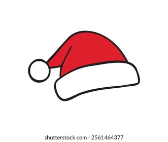 Hand drawn cartoon Santa Claus hat isolated clipart. Doodle Christmas, New Year Santa Claus hats white and red concept. Vector illustration