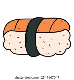 Hand drawn cartoon sashimi with salmon isolated on white background. Vector illustration.