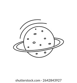 Hand drawn Cartoon Saturn Planet. Outline Vector Illustration. Isolated on White Background