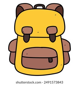 Mochila escolar de dibujos animados dibujada a mano aislada sobre fondo blanco. Ilustración vectorial.