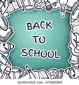 Hand drawn cartoon school frame.