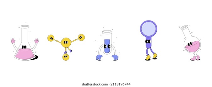 Hand Drawn Cartoon Science Set Character. Vector Illustration. Science Illustration. Flat Illustration.