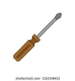 Hand drawn cartoon screwdriver isolated on white background. Flat design. Vector illustration.