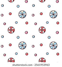 hand drawn cartoon seamless pattern with sweets, bright background of candy