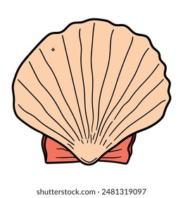 Hand drawn cartoon seashell shell or scallop isolated on white background. Vector illustration.