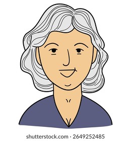 Hand drawn cartoon senior woman avatar isolated on white background. Vector illustration.