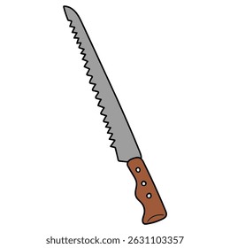 Handgezeichneter Cartoon mit gezacktem Brotmesser einzeln auf weißem Hintergrund. Vektorgrafik.