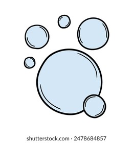 Hand drawn cartoon set of blue bubbles isolated on a white background. Vector illustration.