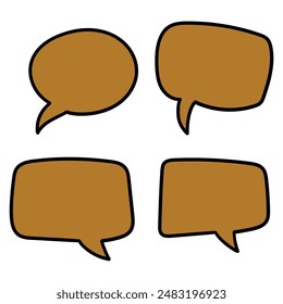 Hand drawn cartoon set of brown speech bubbles isolated on a white background. Vector illustration.