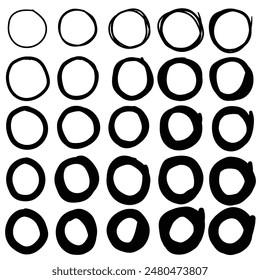 Hand drawn cartoon set of circles isolated on a white background. Vector illustration.