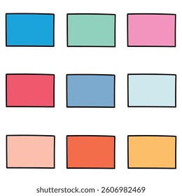 Hand drawn cartoon set of colored rectangles isolated on white background. Vector illustration.