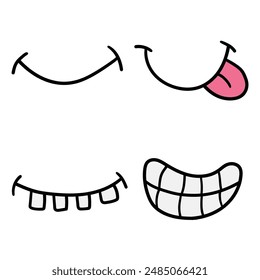 Hand drawn cartoon set of different funny mouths isolated on white background. Vector illustration.