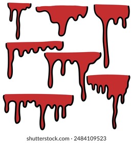 Conjunto de dibujos animados dibujado a mano de goteo de sangre aislado sobre un fondo blanco. Concepto de Halloween. Ilustración vectorial.