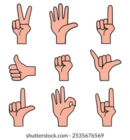 Hand drawn cartoon set of gestures and non-verbal elements isolated on a white background. Vector illustration.