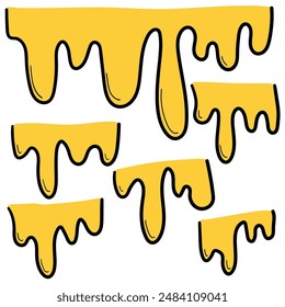Hand drawn cartoon set of melted cheese isolated on a white background. Food concept. Vector illustration.