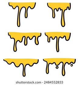 Hand drawn cartoon set of melted cheese isolated on a white background. Food concept. Vector illustration.