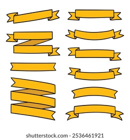 Conjunto de dibujos animados dibujados a mano de Anuncios de cinta naranja aislados sobre fondo blanco. Ilustración vectorial.