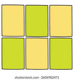 Hand drawn cartoon set of yellow and green rectangles isolated on white background. Vector illustration.