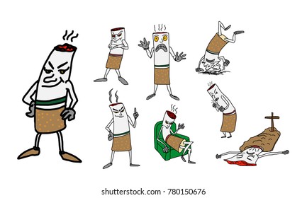 Hand drawn cartoon set.Character design for World No Tobacco Day