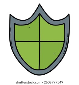 Hand drawn cartoon shield isolated on white background. Vector illustration.