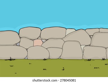 Hand drawn cartoon of short stone boundary fence