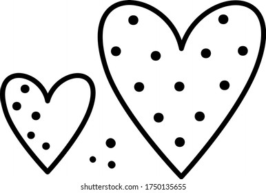 Hand drawn cartoon simple hearts with dots. Graphic Vector illustration in a doodling style. Isolated on a white background. Cute heart. Valentine's Day.